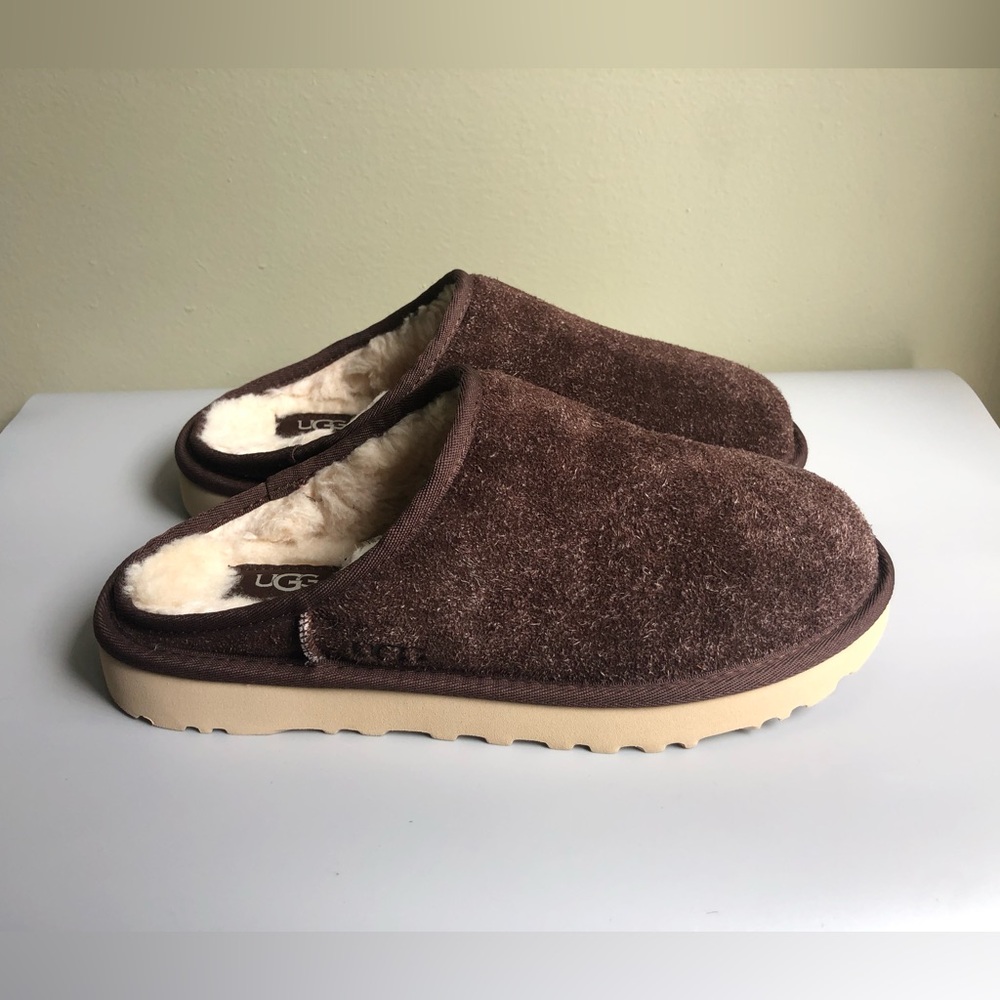 Ugg Men's Classic Slip On Shaggy Suede Slippers Burnt Cedar Size: US 7